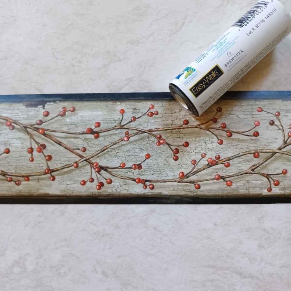Wallpaper Border Country Winterberry Branches Grey